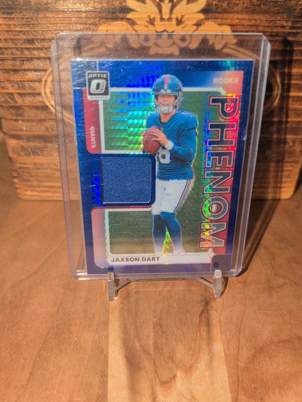 2025 Donruss Optic Jaxson Dart Rookie Phenom Jersey Patch Relic Card Giants